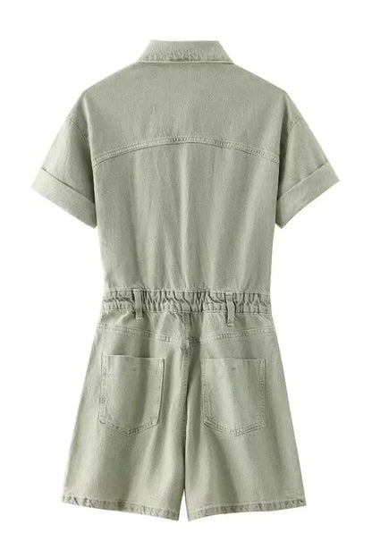 Light Green - Denim Overall Shorts
