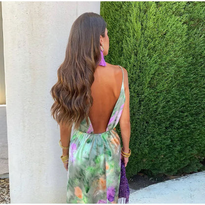 Anisten - Abito Maxi Elegante con Stampa Halo-Dye e Sciarpa Rimovibile