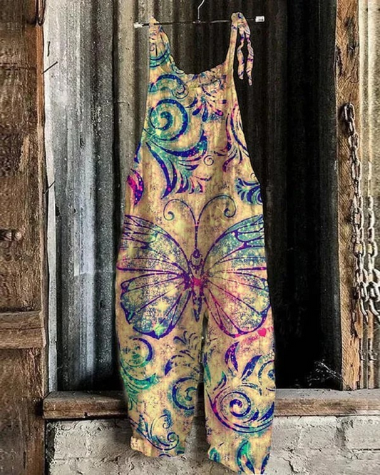 Claire - Vintage Women's Overalls with Butterfly Print
