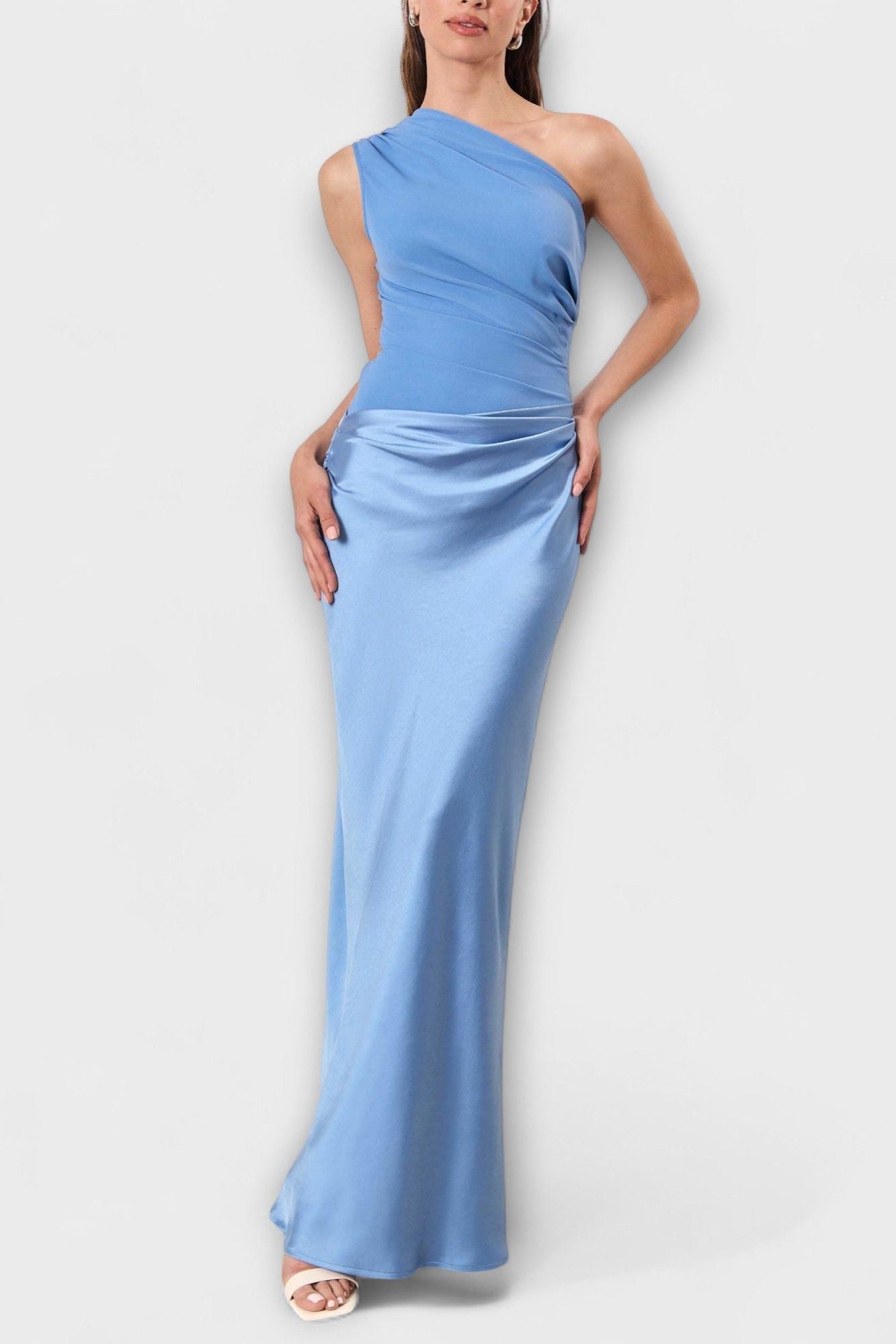 Elegant One-Shoulder Pleated Maxi Dress