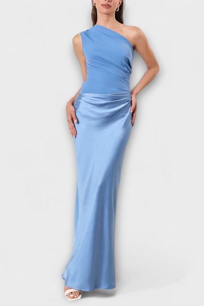 Elegant One-Shoulder Pleated Maxi Dress