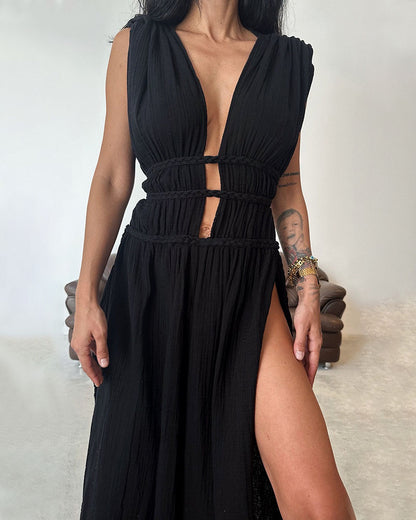 Veyra™ – Bold Split Maxi Dress