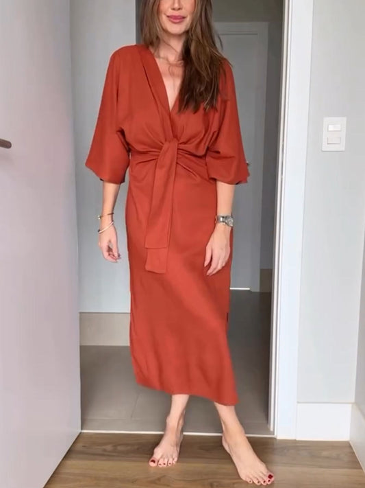 Leona™ – Elegant Wrap Midi Dress
