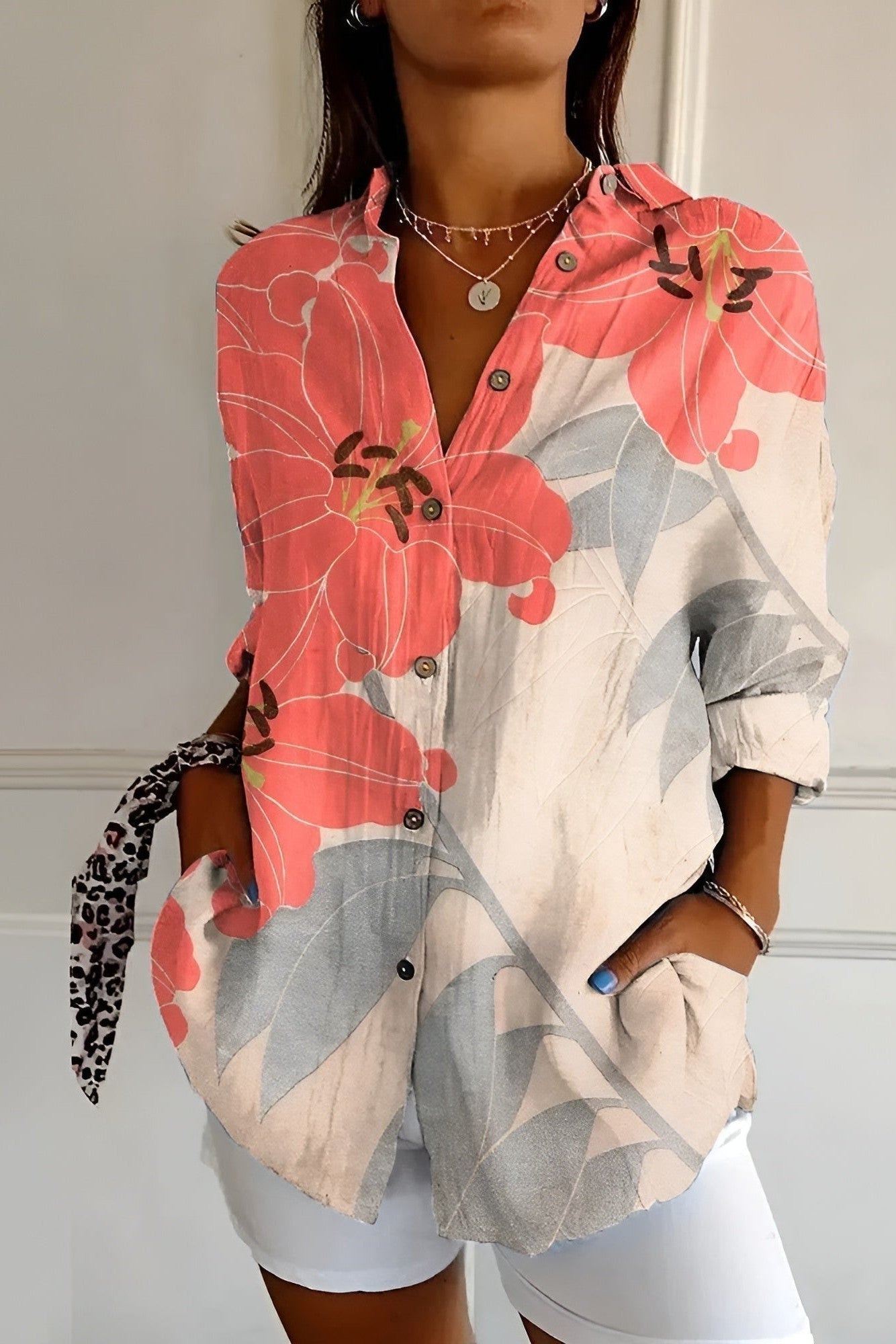 Coral Lily – Floral Blouse